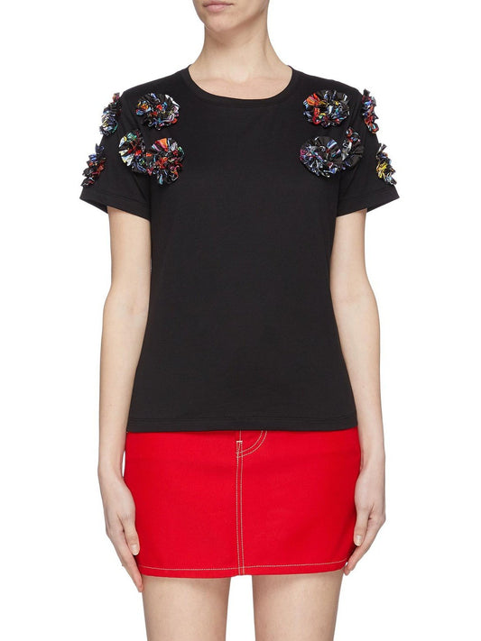 Abstract floral appliqué T-shirt - Minki - Black