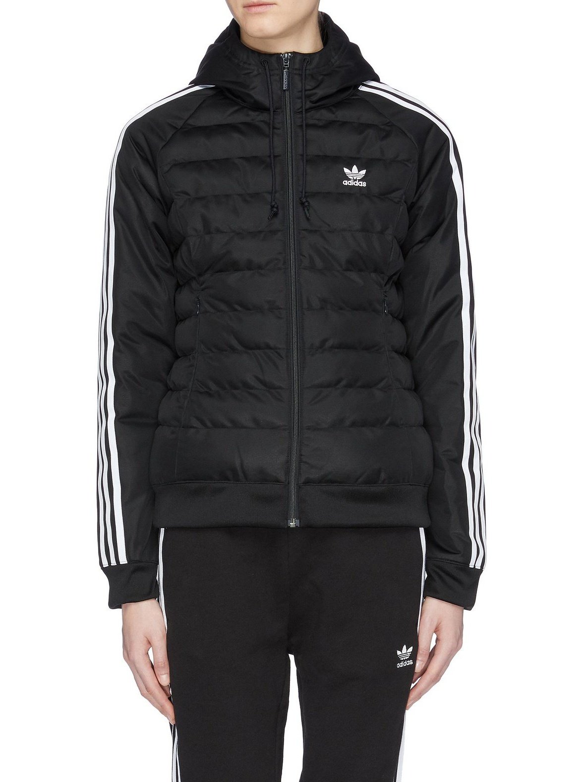 3-Stripes sleeve hooded slim fit puffer jacket - adidas - Black