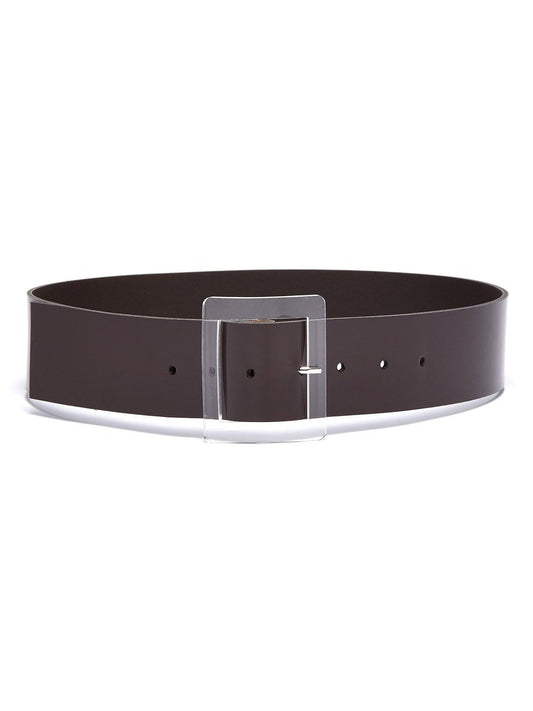 Acrylic buckle patent leather belt